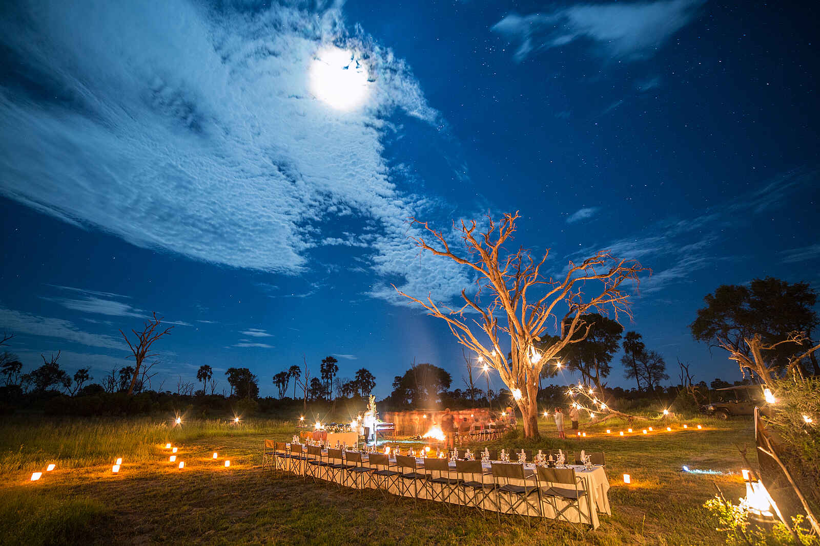 Gomoti Plains Camp: Dinner Abendstimmung Gomoti Plains Camp: Dinner Abendstimmung