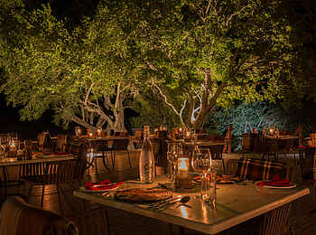 MalaMala Camp: Dinner bei Nacht MalaMala Camp: Dinner bei Nacht