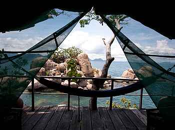 Mumbo Island Camp: Blick aus dem Zelt Mumbo Island Camp: Blick aus dem Zelt