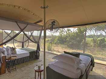 Roho ya Selous Camp: Family Tent Blick hinaus Roho ya Selous Camp: Family Tent Blick hinaus