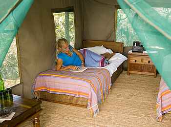 Mumbo Island Camp: Blick ins Zeltinnere Mumbo Island Camp: Blick ins Zeltinnere